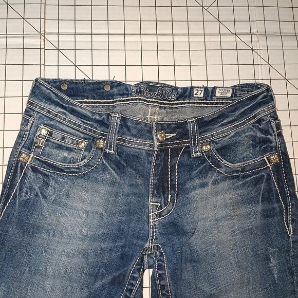 Miss Me Vintage Y2K Blue Stretch Denim Rhinestone Detailed Bootcut Jeans 27 - Picture 3 of 13